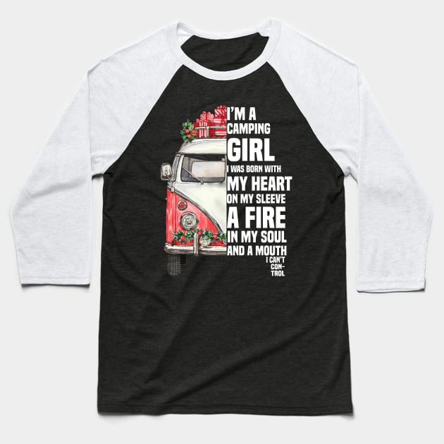 Camping Girl Mouth Baseball T-Shirt by TeeSky